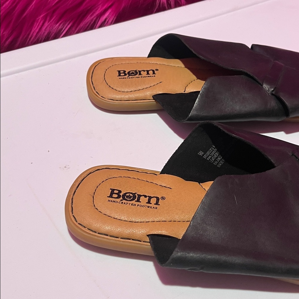 Born Women's Black Leather Slide Sandals - Picture 3 of 6
